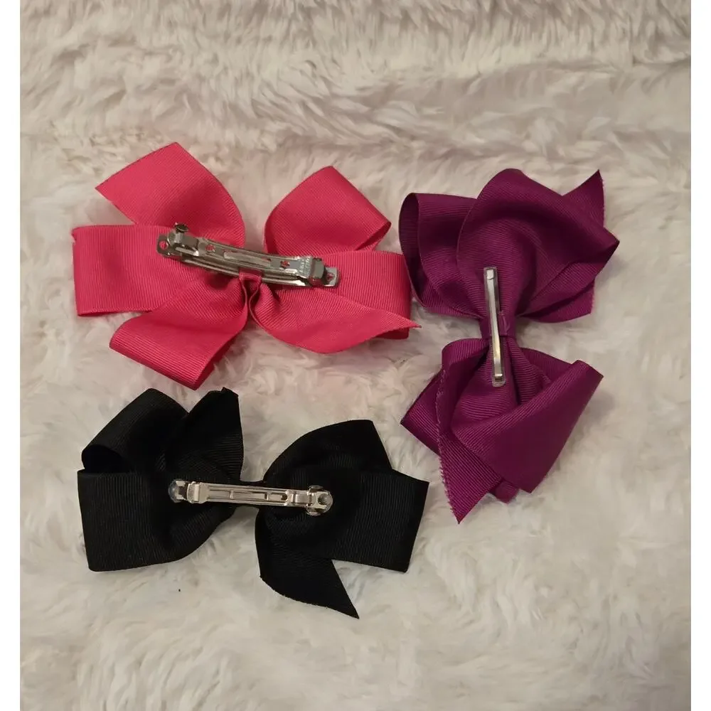 Vintage Y2K Bow Hairclip Set of 3-Purple, Pink, Black
